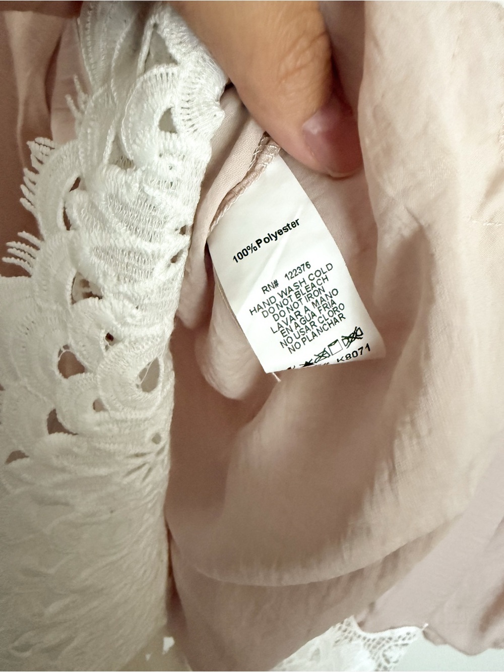 Mustard Seed Blush Pink Smocked Neck Blouse with White Lace Trim - Picture 9 of 9